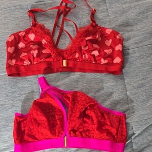 Cacique Red and Pink Heart Lace Bralette Duo
